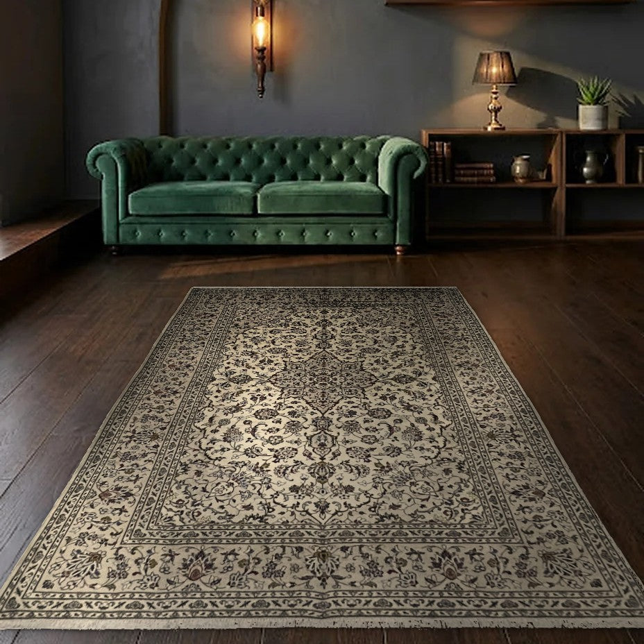 Room view: the rug on the floor of a furnished room