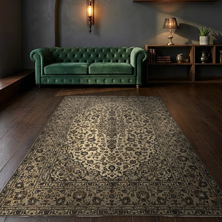 Room view: the rug on the floor of a furnished room