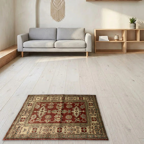 Room view: the rug on the floor of a furnished room