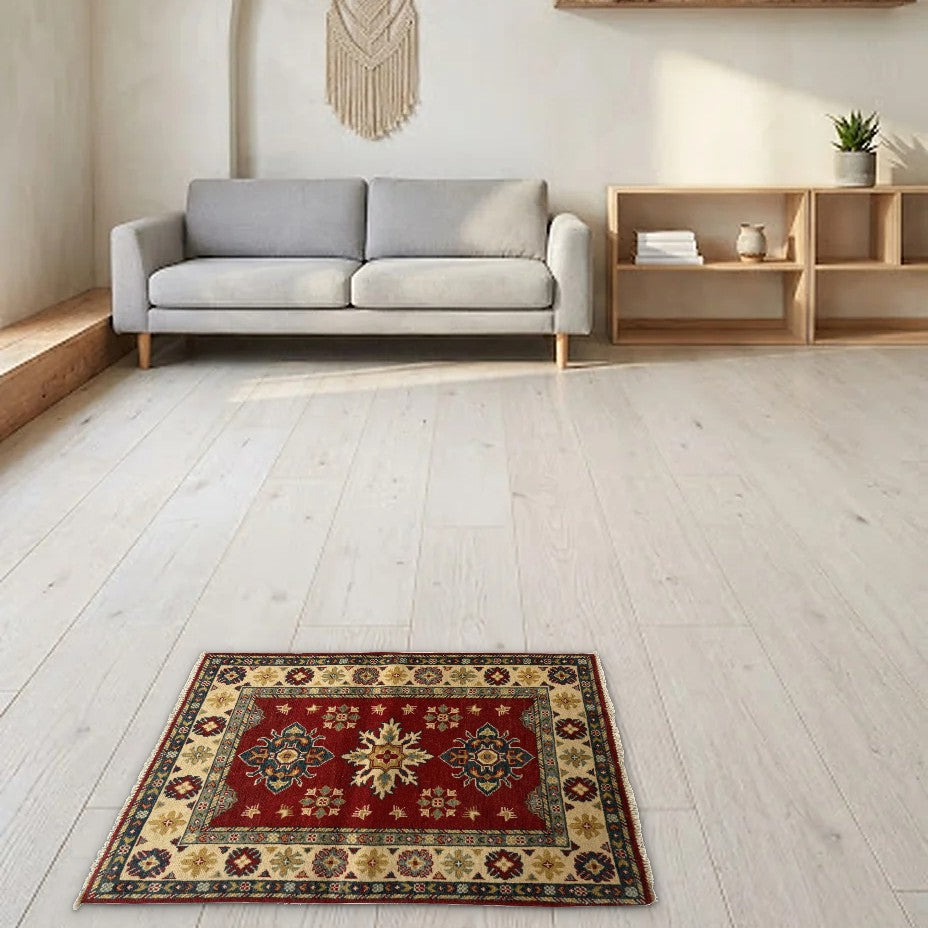 Room view: the rug on the floor of a furnished room