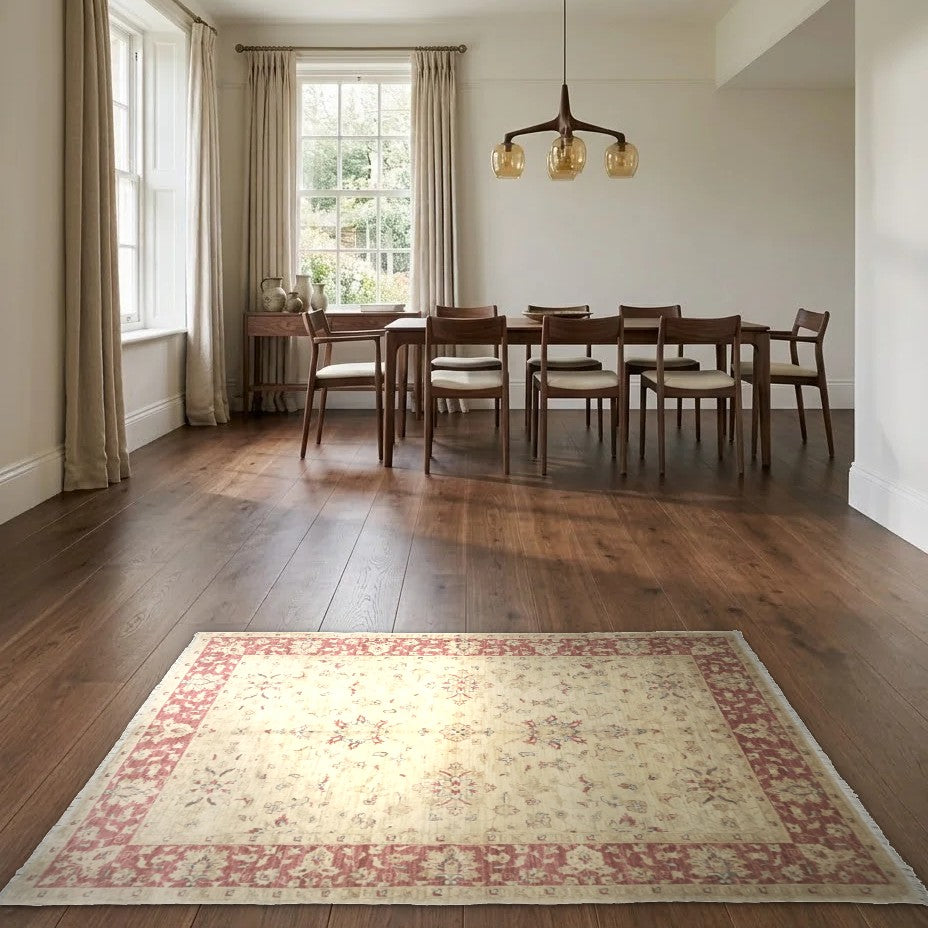 Room view: the rug on the floor of a furnished room