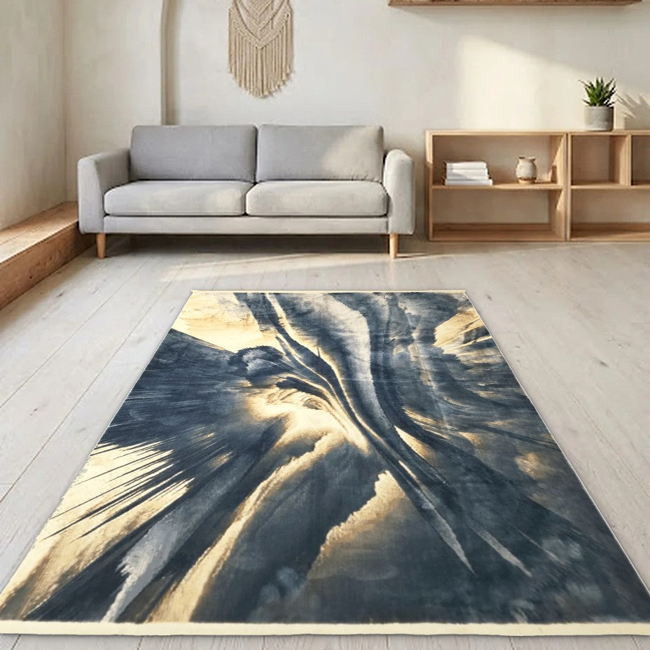 Room view: the rug on the floor of a furnished room
