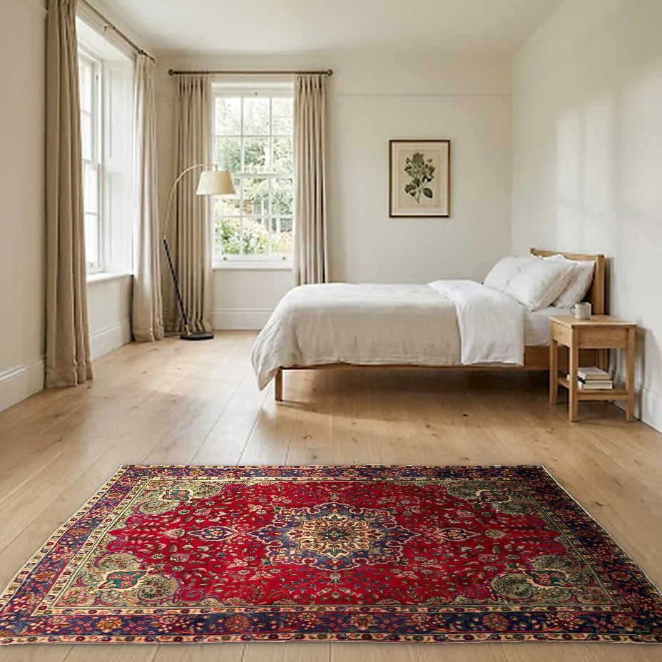 Room view: the rug on the floor of a furnished room