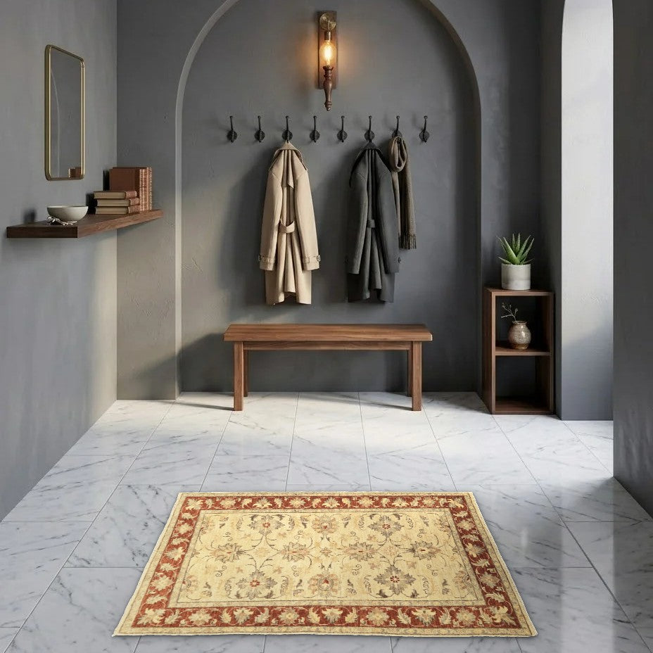 Room view: the rug on the floor of a furnished room