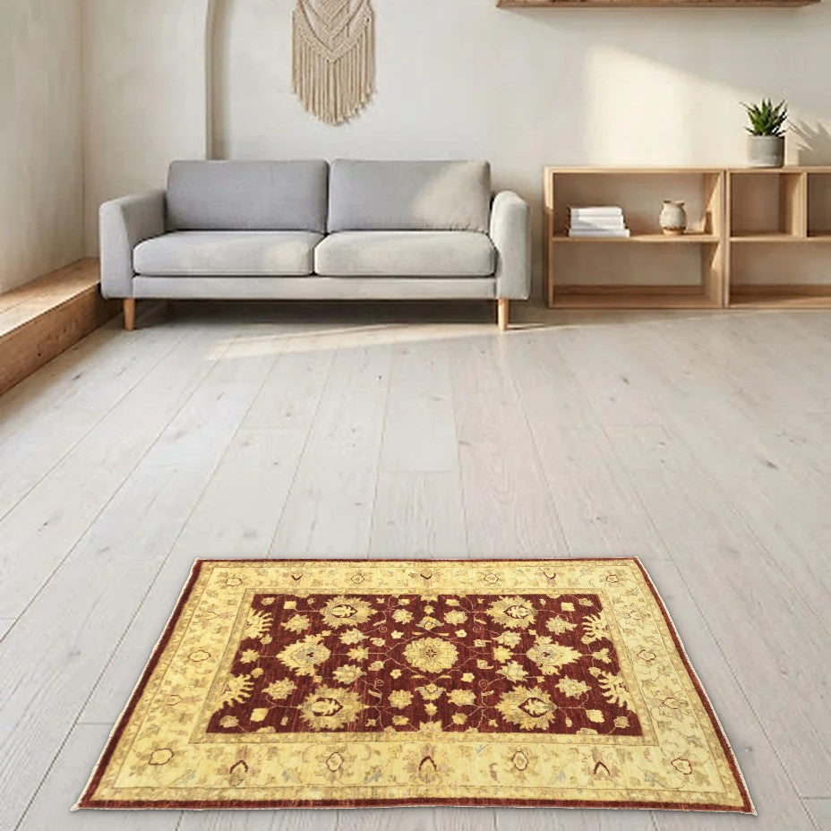 Room view: the rug on the floor of a furnished room