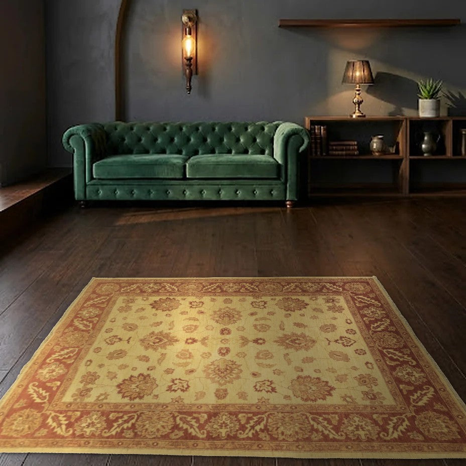 Room view: the rug on the floor of a furnished room