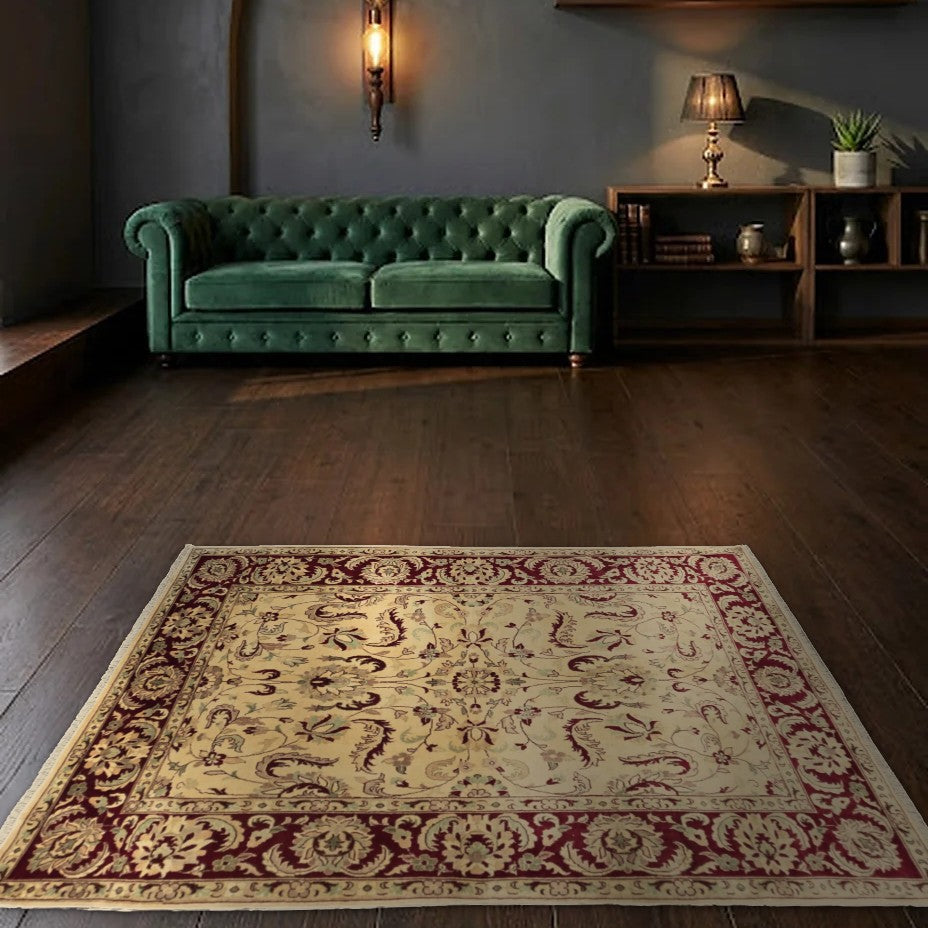 Room view: the rug on the floor of a furnished room