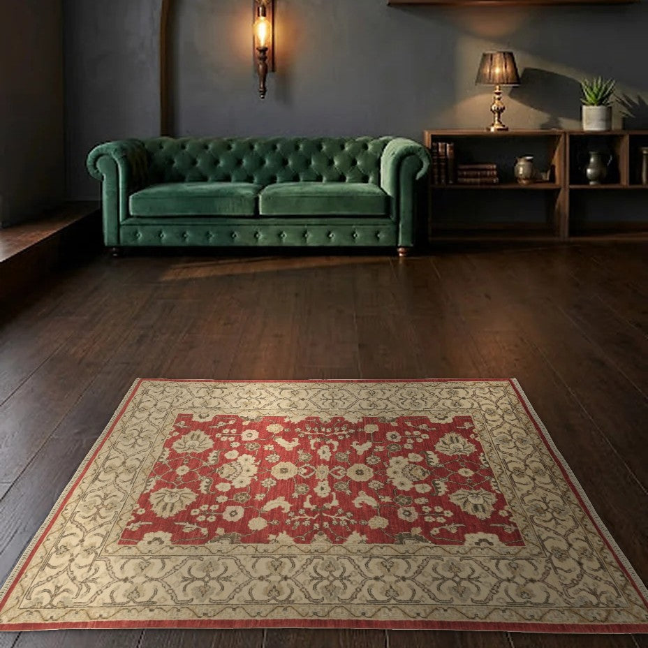 Room view: the rug on the floor of a furnished room