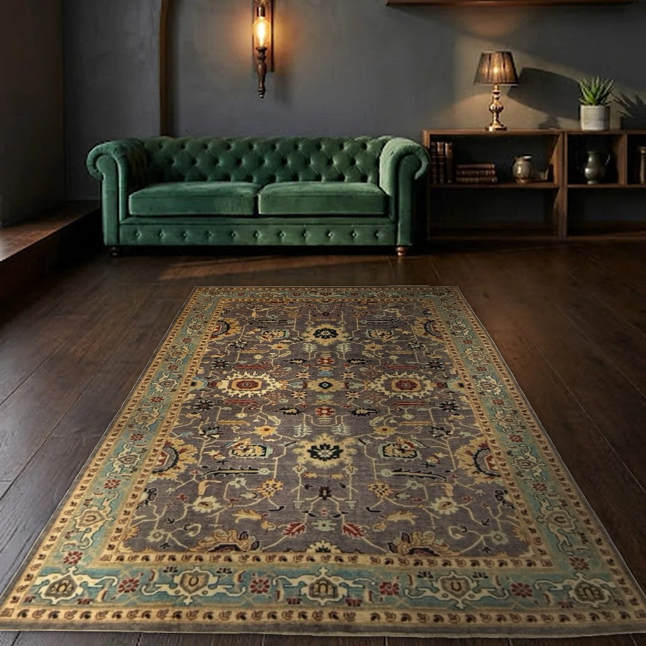 Room view: the rug on the floor of a furnished room