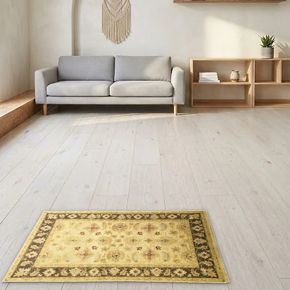Room view: the rug on the floor of a furnished room