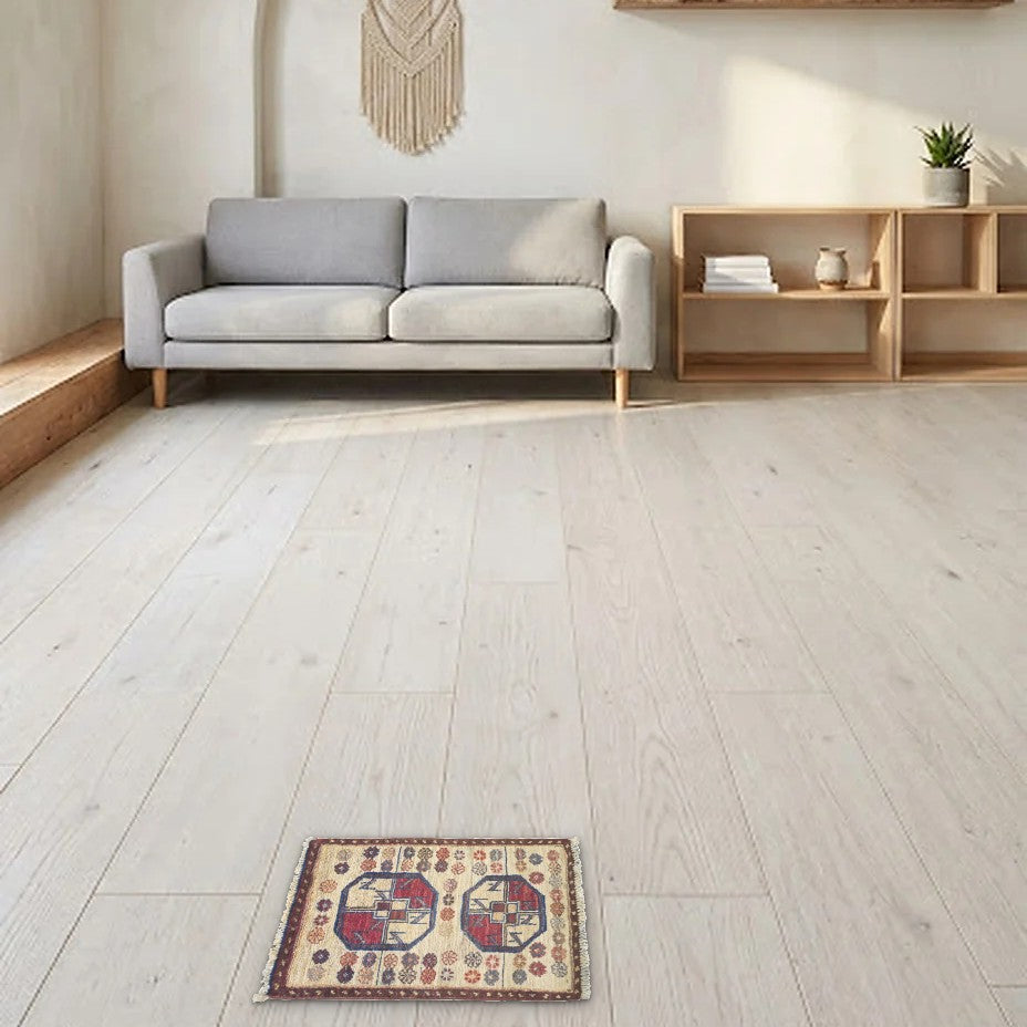 Room view: the rug on the floor of a furnished room