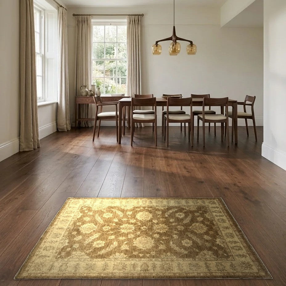 Room view: the rug on the floor of a furnished room