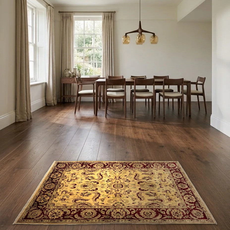 Room view: the rug on the floor of a furnished room