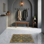 Room view: the rug on the floor of a furnished room