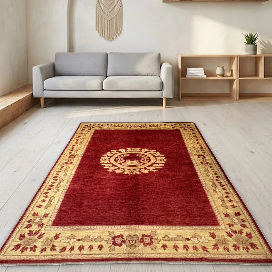Room view: the rug on the floor of a furnished room