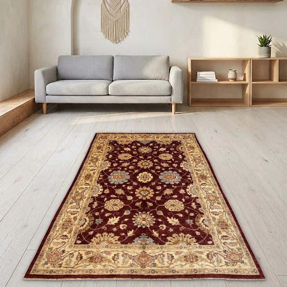 Room view: the rug on the floor of a furnished room