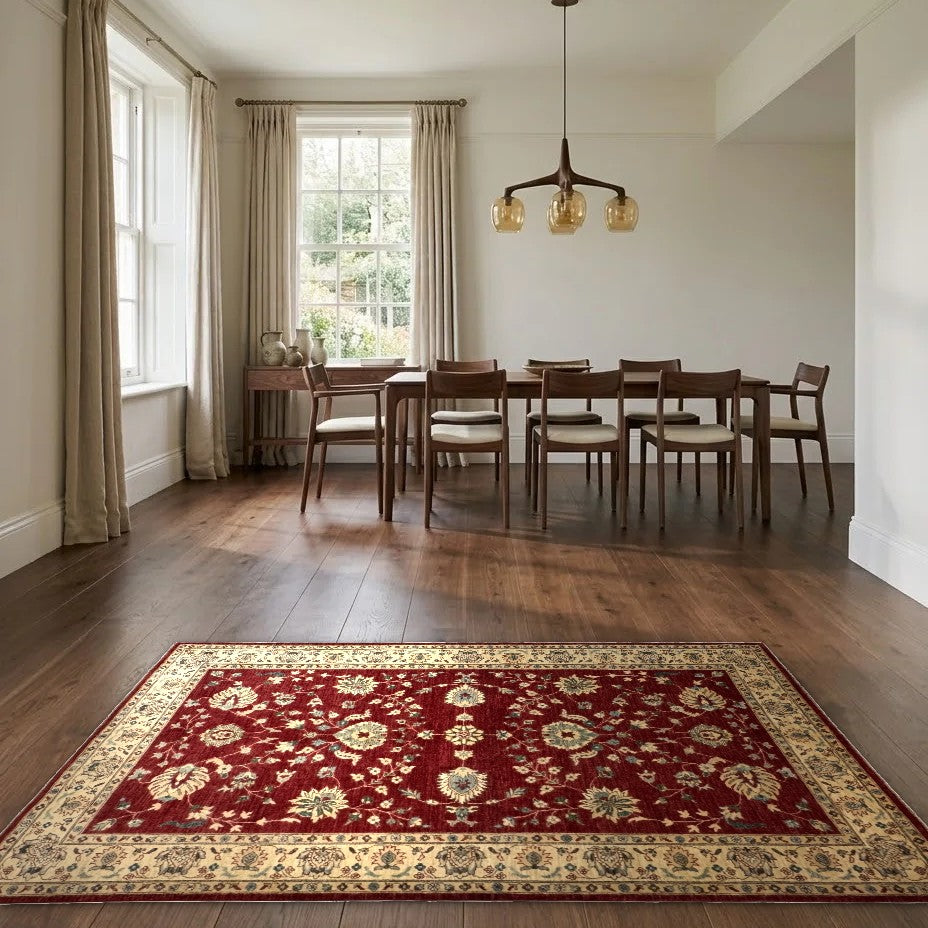 Room view: the rug on the floor of a furnished room