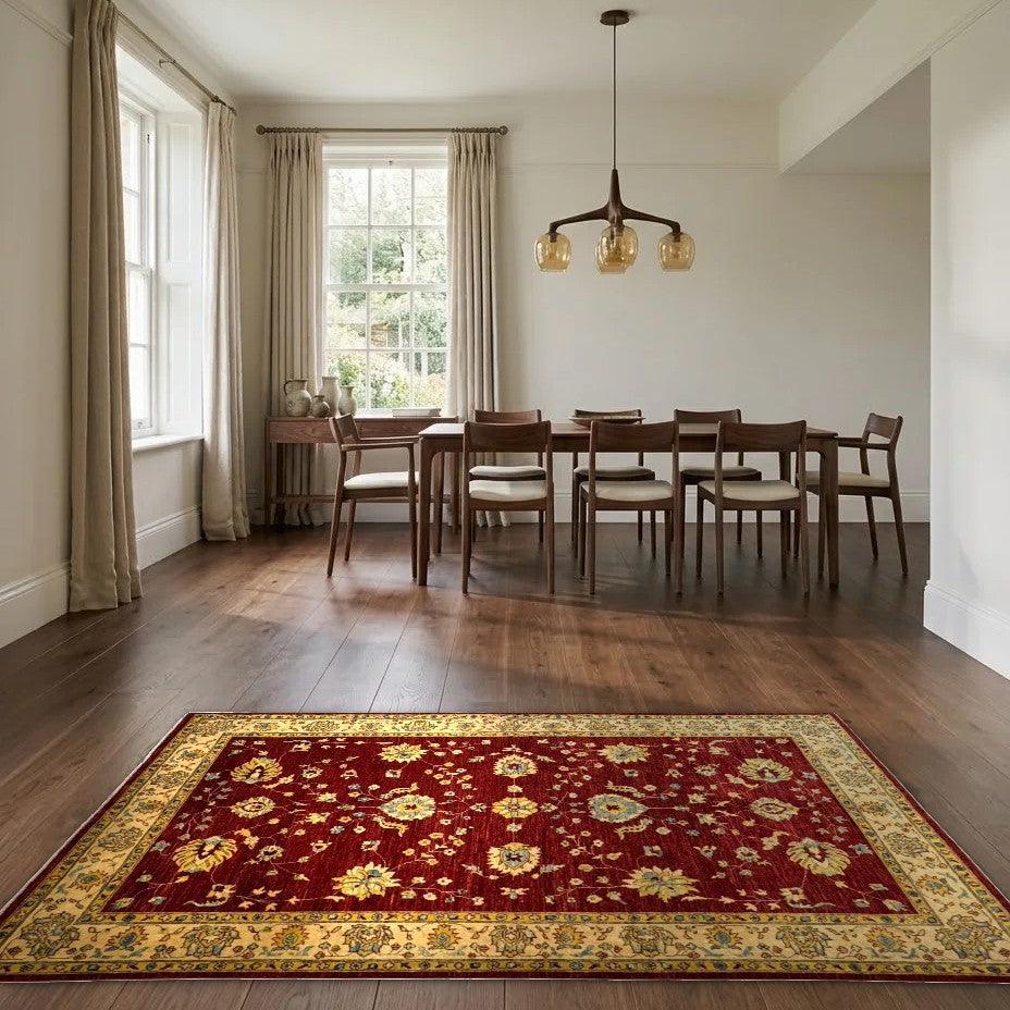 Room view: the rug on the floor of a furnished room