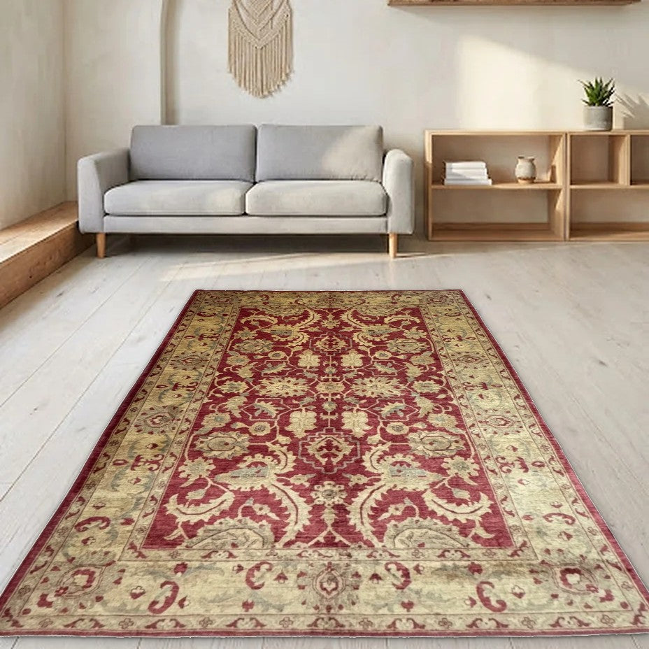Room view: the rug on the floor of a furnished room