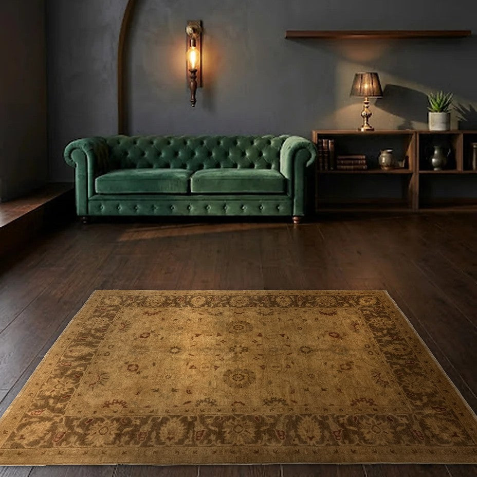 Room view: the rug on the floor of a furnished room