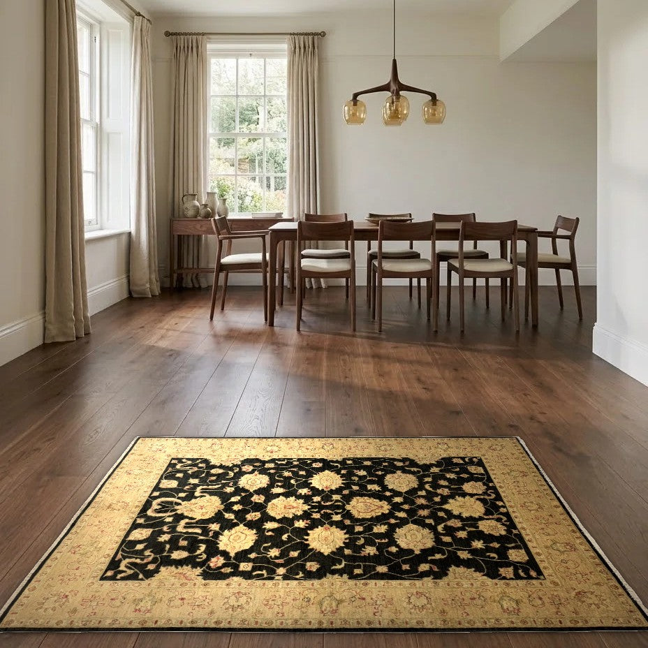 Room view: the rug on the floor of a furnished room