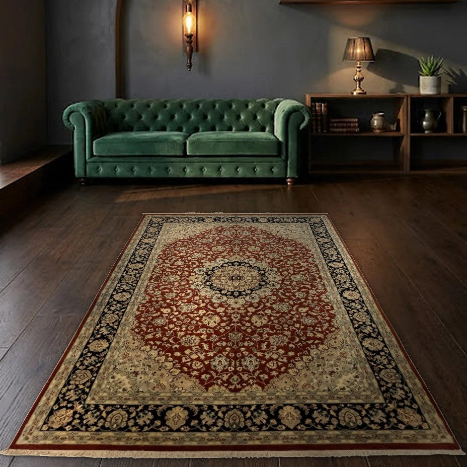 Room view: the rug on the floor of a furnished room