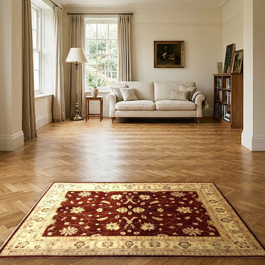 Room view: the rug on the floor of a furnished room