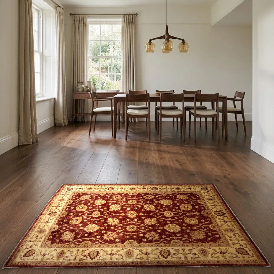 Room view: the rug on the floor of a furnished room