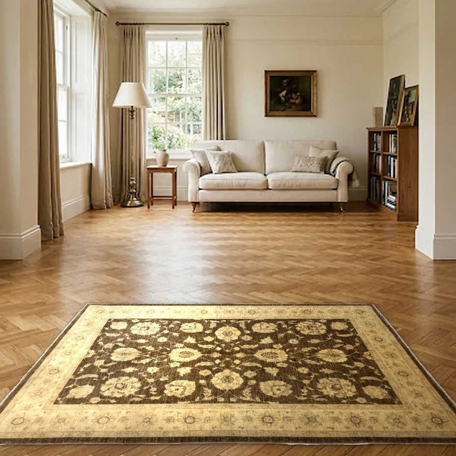 Room view: the rug on the floor of a furnished room