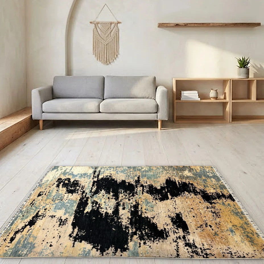 Room view: the rug on the floor of a furnished room