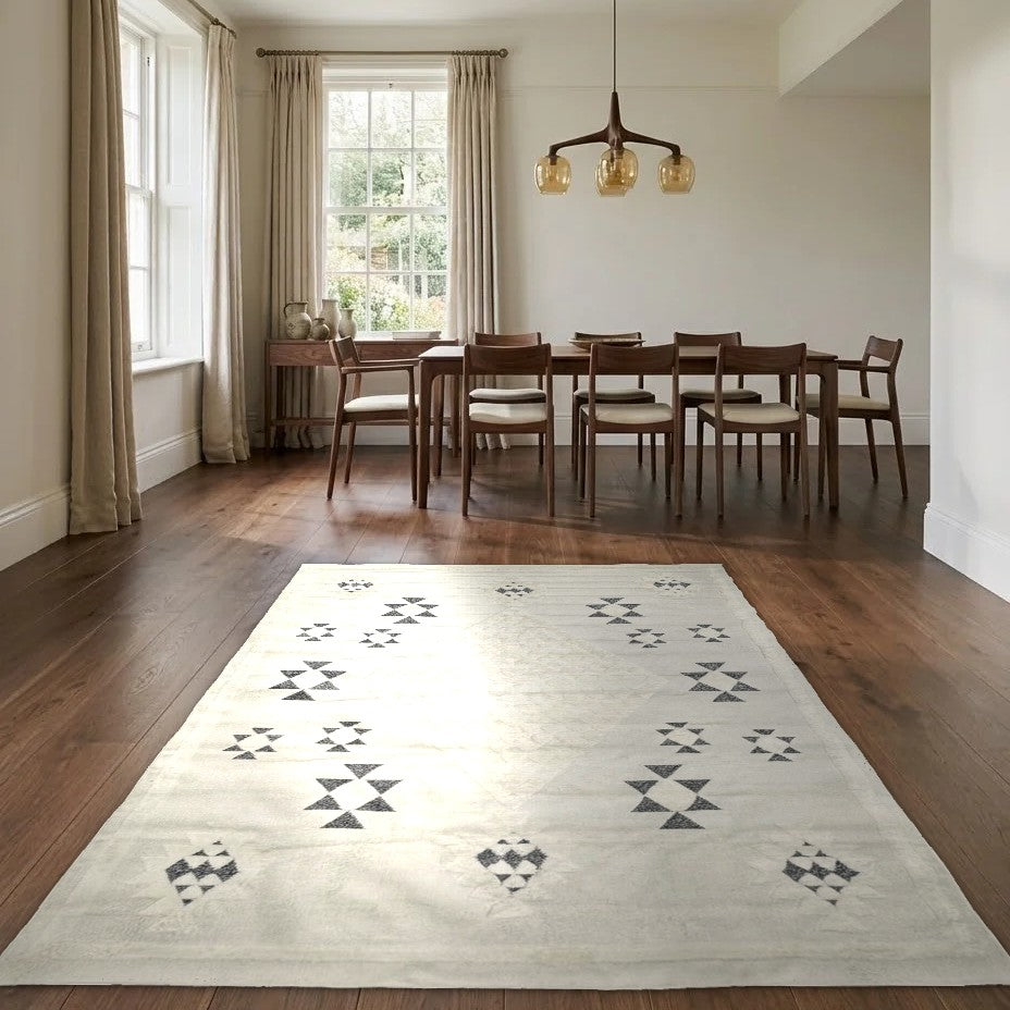 Room view: the rug on the floor of a furnished room