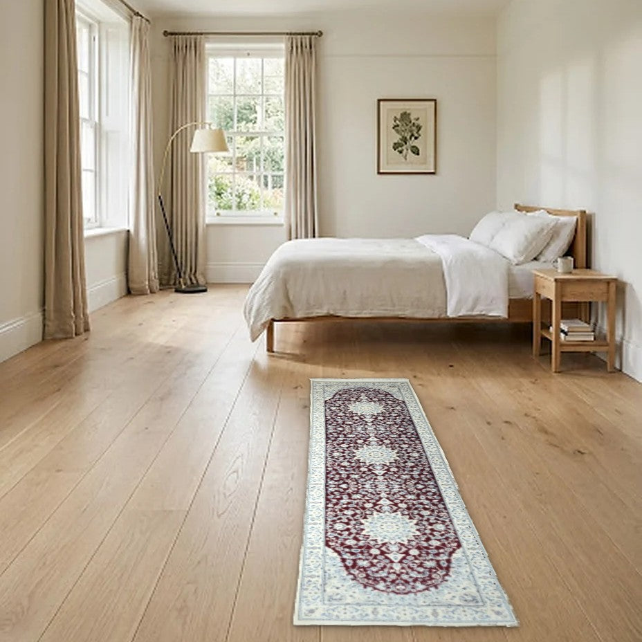 Room view: the rug on the floor of a furnished room