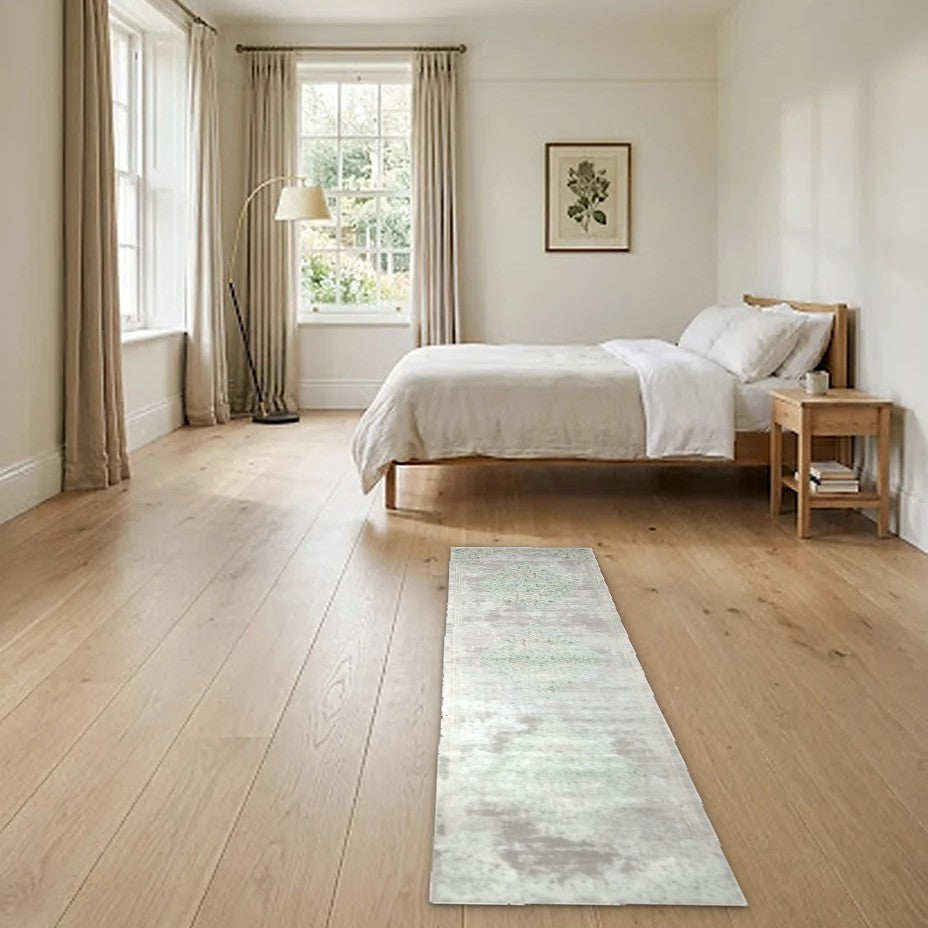 Room view: the rug on the floor of a furnished room