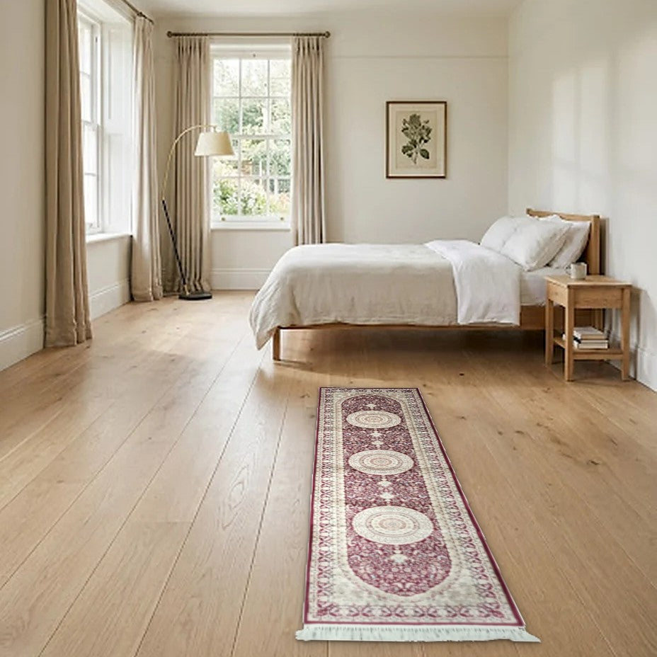 Room view: the rug on the floor of a furnished room