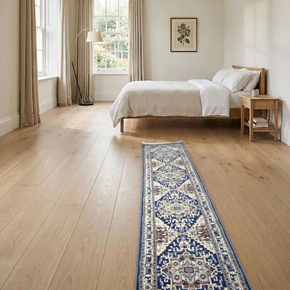 Room view: the rug on the floor of a furnished room