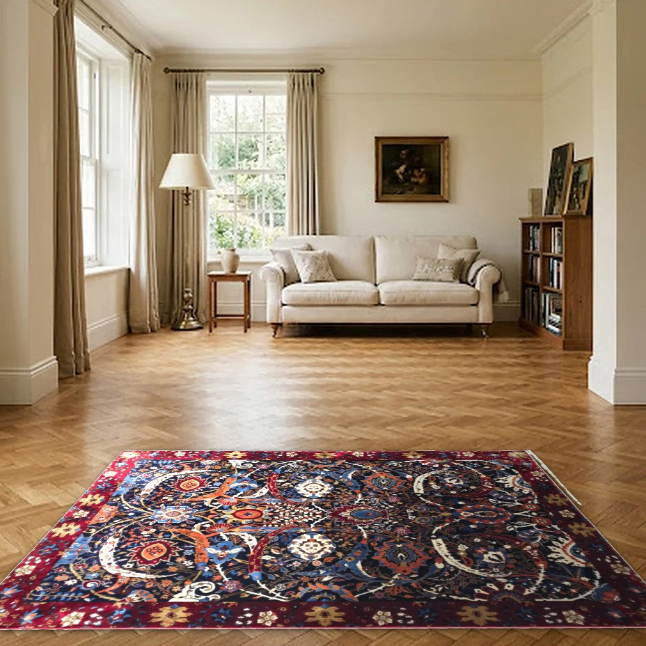 Room view: the rug on the floor of a furnished room