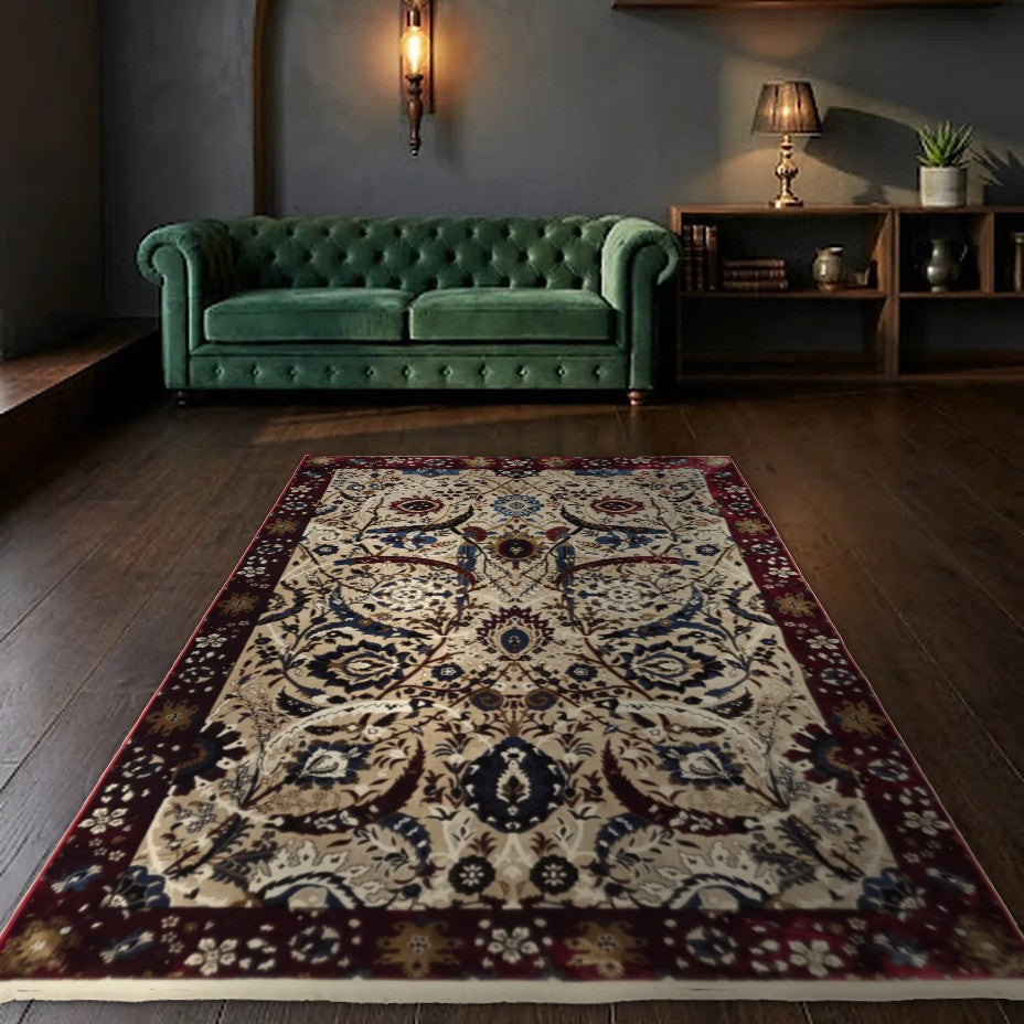 Room view: the rug on the floor of a furnished room