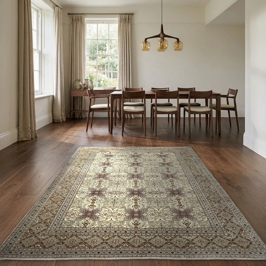 Room view: the rug on the floor of a furnished room