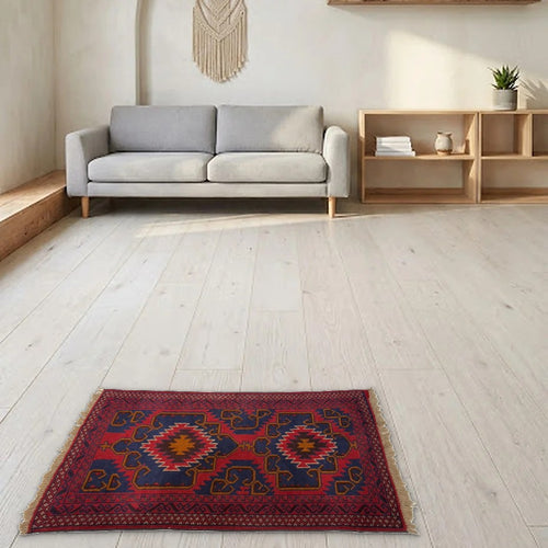 Room view: the rug on the floor of a furnished room
