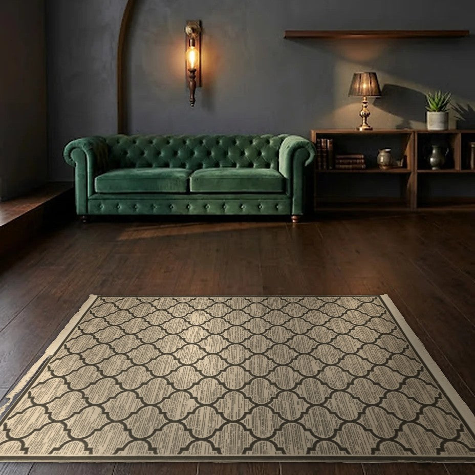 Room view: the rug on the floor of a furnished room