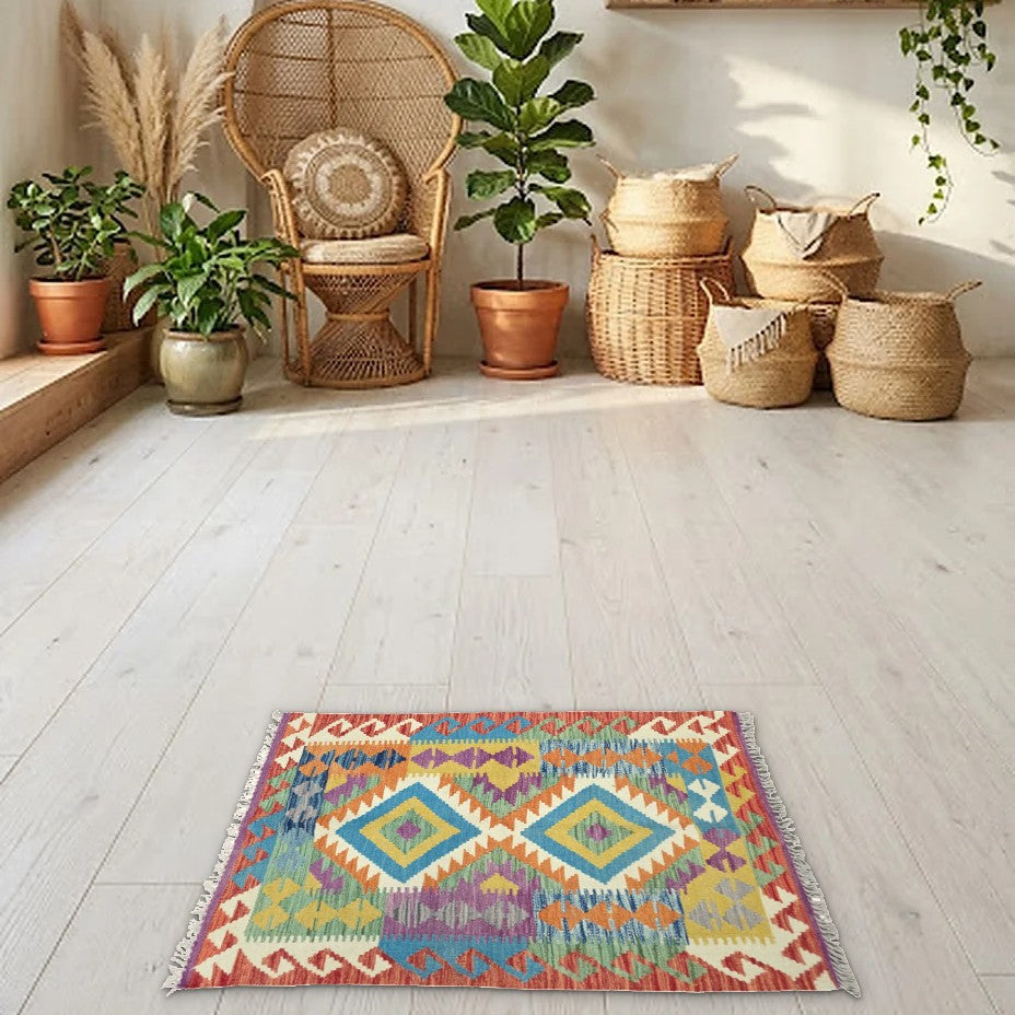 Room view: the rug on the floor of a furnished room