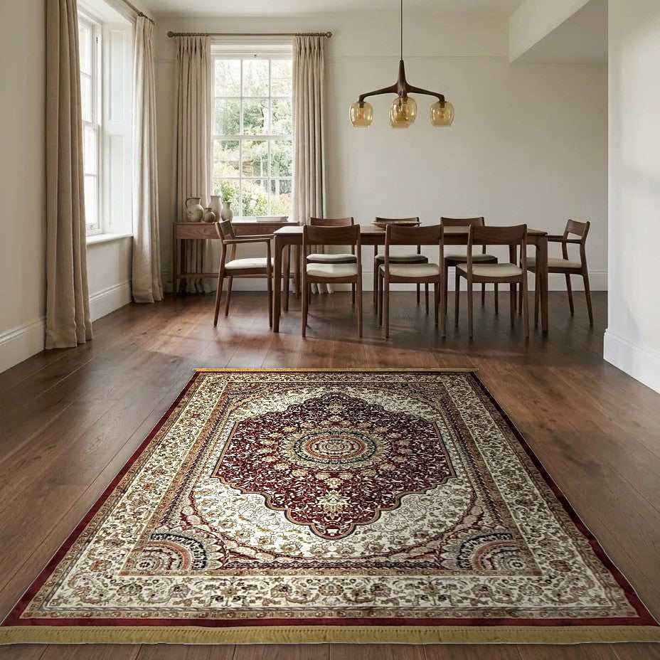 Room view: the rug on the floor of a furnished room