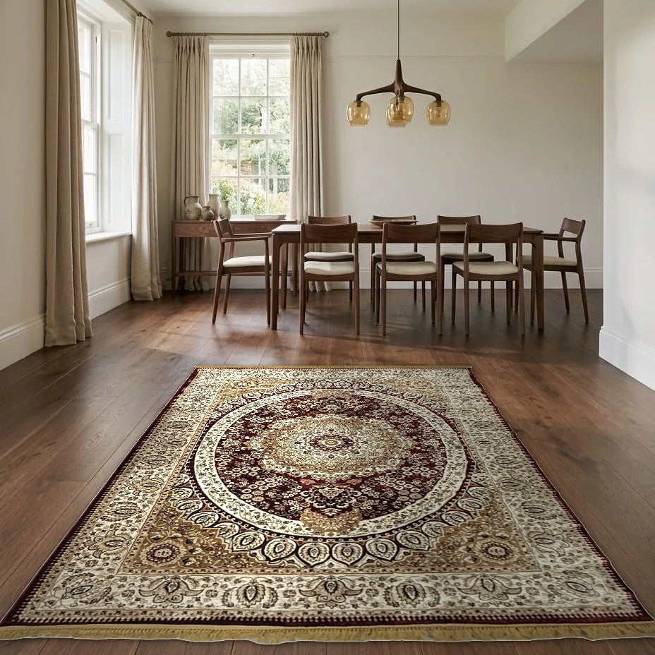 Room view: the rug on the floor of a furnished room