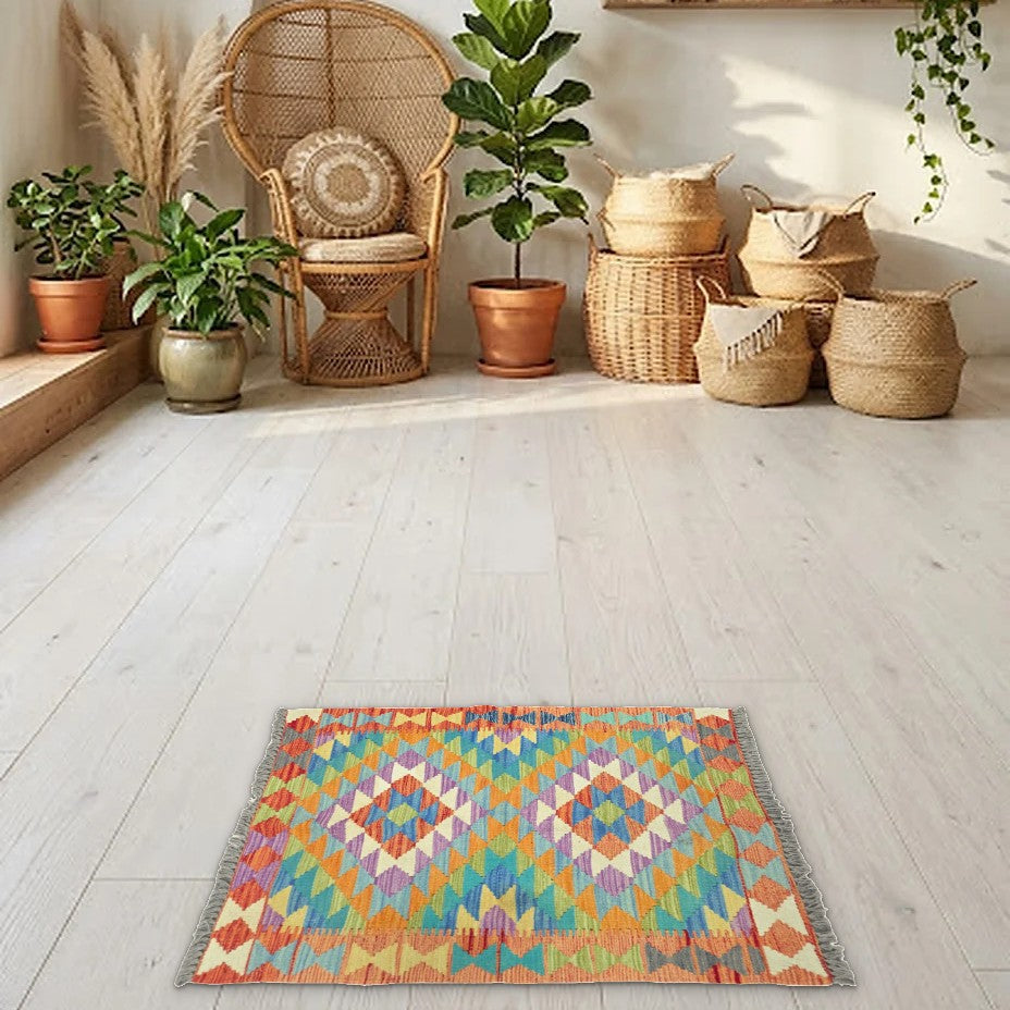 Room view: the rug on the floor of a furnished room