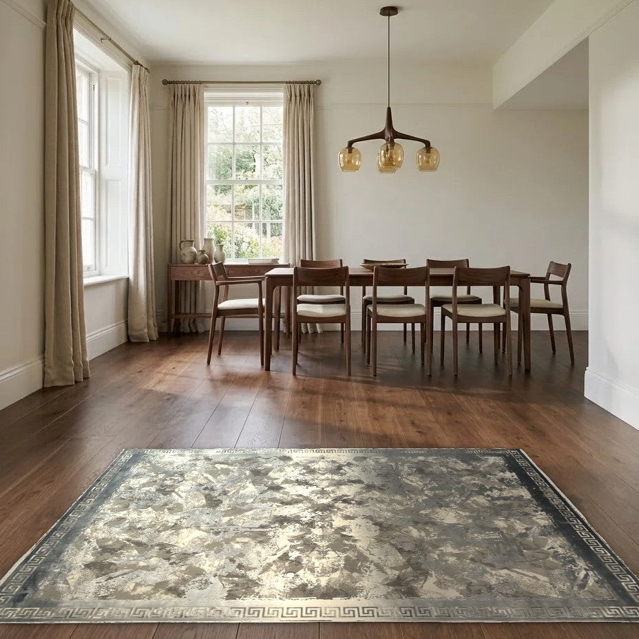 Room view: the rug on the floor of a furnished room