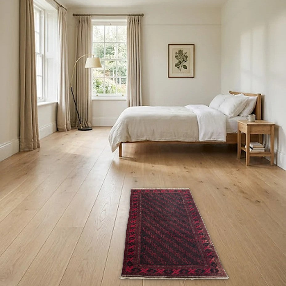 Room view: the rug on the floor of a furnished room