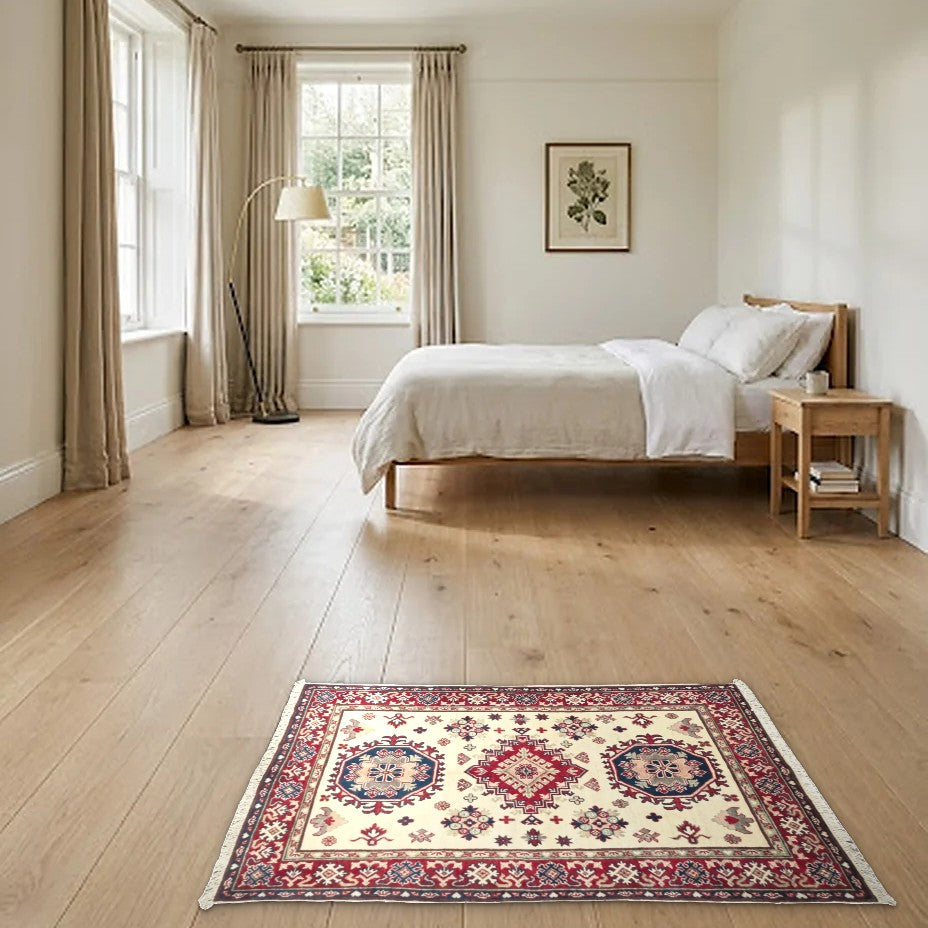 Room view: the rug on the floor of a furnished room
