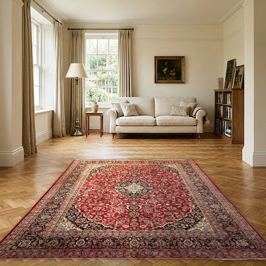 Room view: the rug on the floor of a furnished room