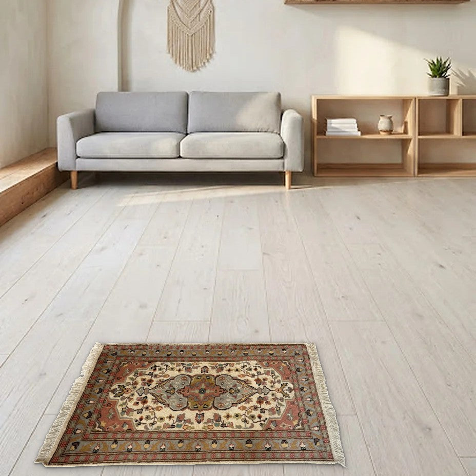 Room view: the rug on the floor of a furnished room