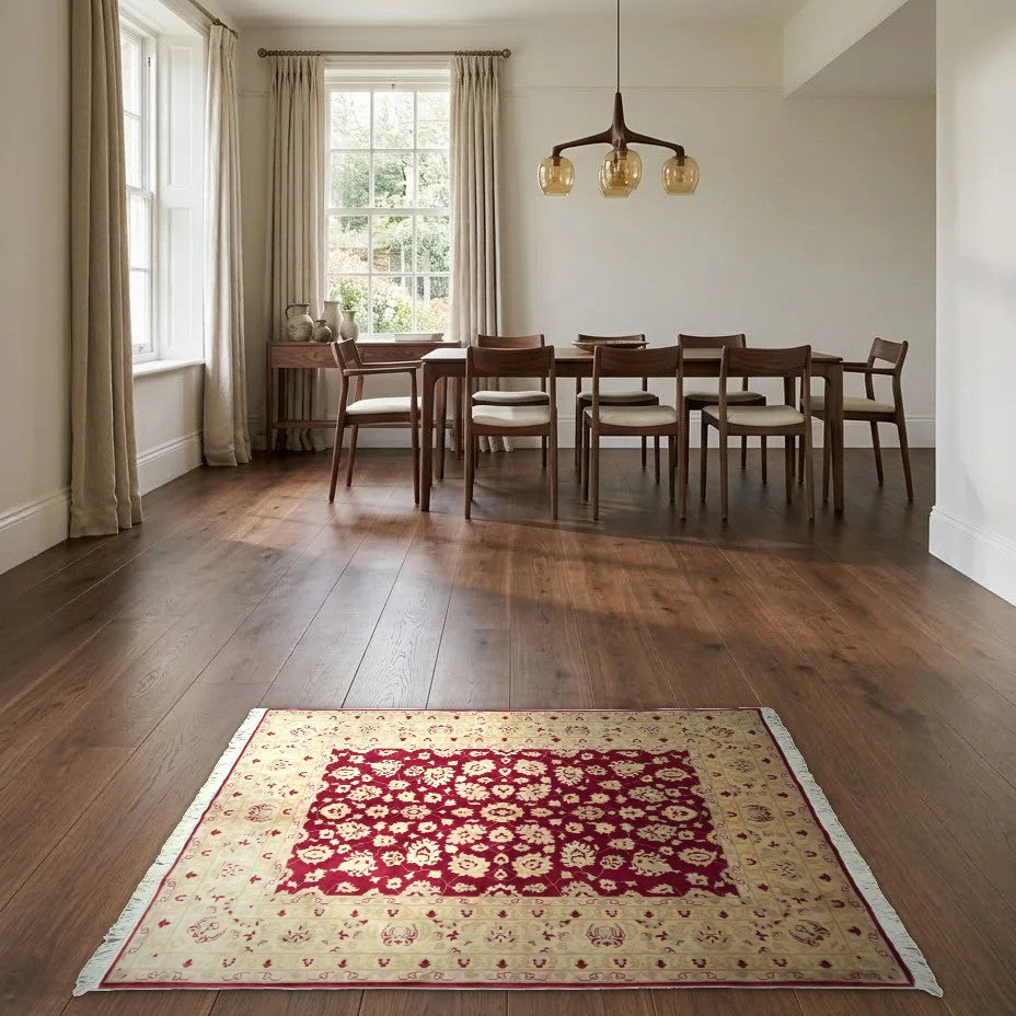 Room view: the rug on the floor of a furnished room